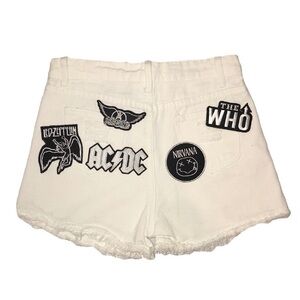 White Denim Shorts W/ Black & White Rock Patches